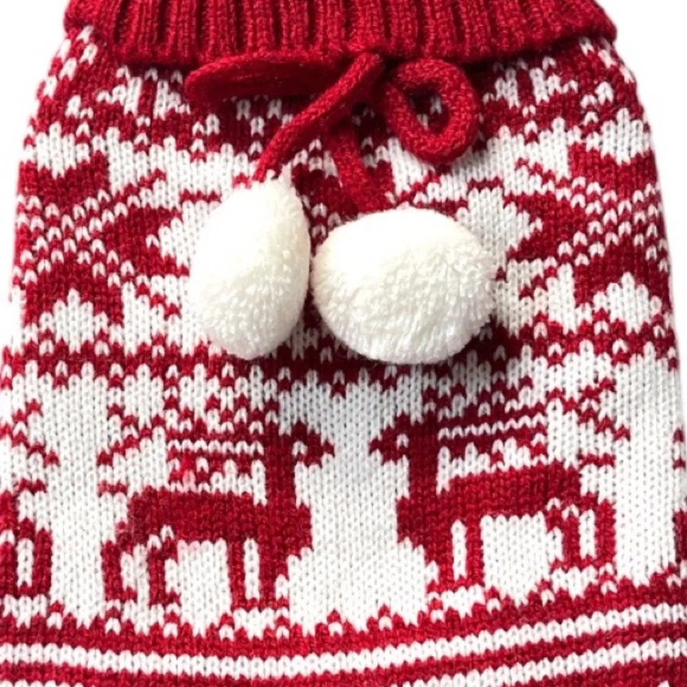 Friends Forever Snowflakes and Reindeer Pet Sweater Red White Size XSmall